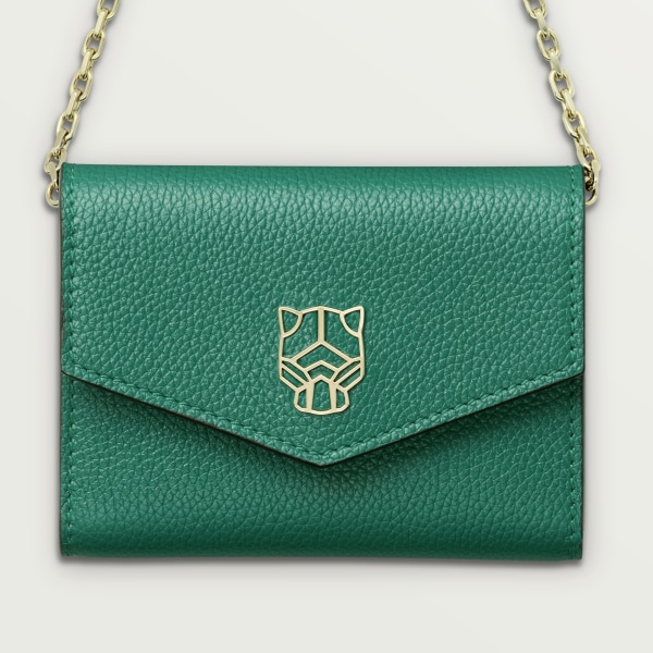 Mini chain wallet, Panthère de Cartier Bright green calfskin, golden finish