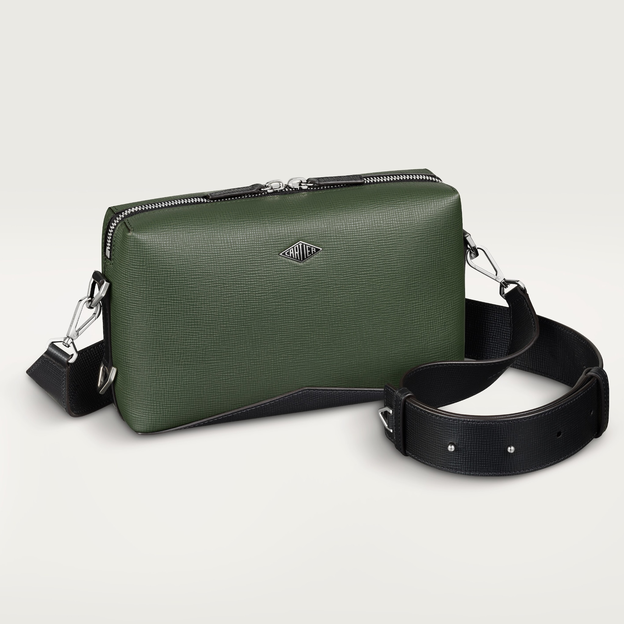 Shoulder bag, Cartier LosangeKhaki textured calfskin, palladium finish and enamel