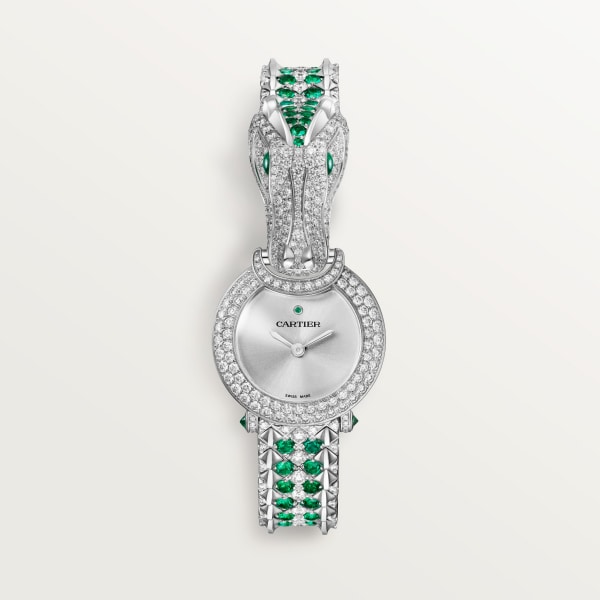 Animal Jewelry watch  23.6 mm, quartz movement, white gold, emeralds, diamonds