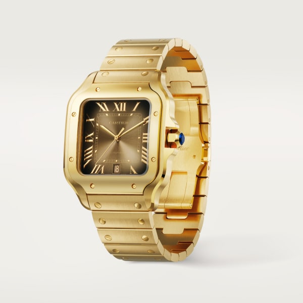 Santos de Cartier watch Large model, automatic movement, yellow gold, interchangeable metal and leather bracelets