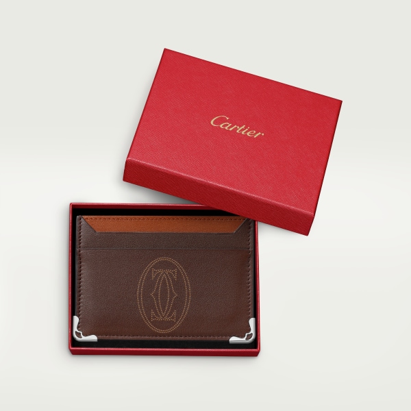 Double card holder, Must de Cartier Chocolate dots calfskin, palladium finish