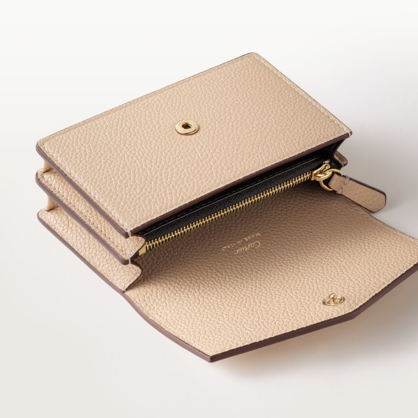 Business card holder with zip, Panthère de Cartier Light beige grained calfskin, golden finish