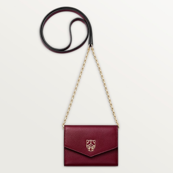 Panthère de Cartier Small Leather Goods, Wallet bag Burgundy calfskin, golden finish