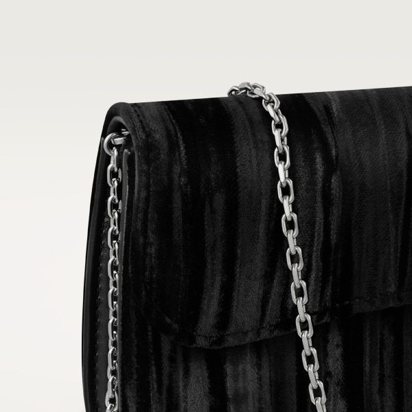 Chain bag mini, Panthère de Cartier Black pleated velvet, palladium finish and black enamel