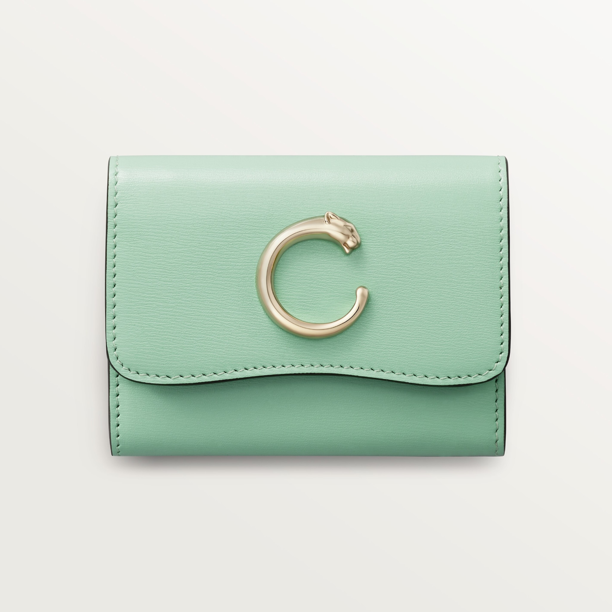 Mini wallet, Panthère de CartierSage green calfskin, golden finish
