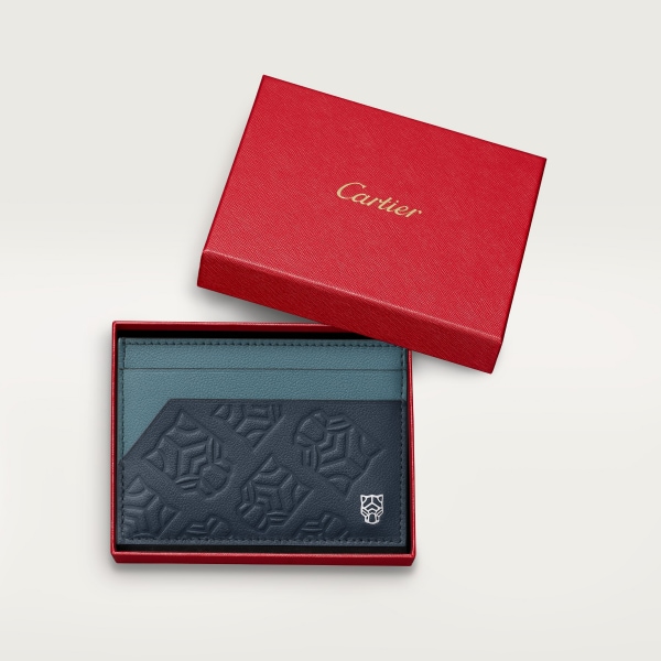 Double card holder, Panthère de Cartier Embossed steel grey and graphite-coloured calfskin, palladium finish