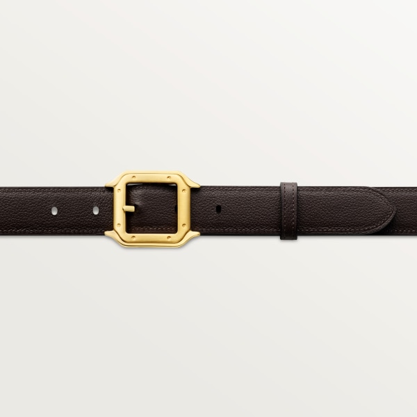 Belt, Santos de Cartier Black and brown grained cowhide, golden-finish buckle