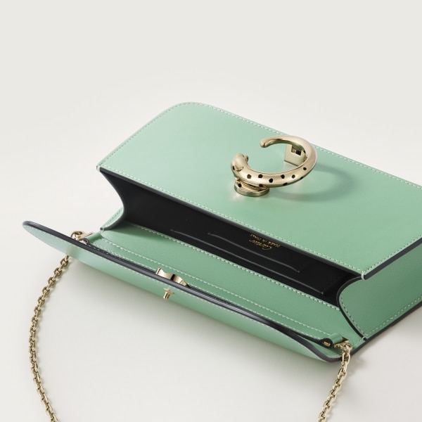 Chain bag mini, Panthère de Cartier Sage green calfskin, golden finish