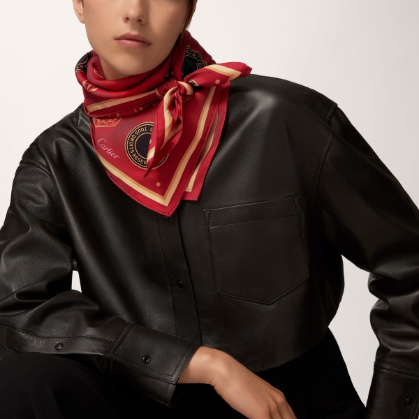 90 scarf, Diabolo de Cartier Burgundy silk twill