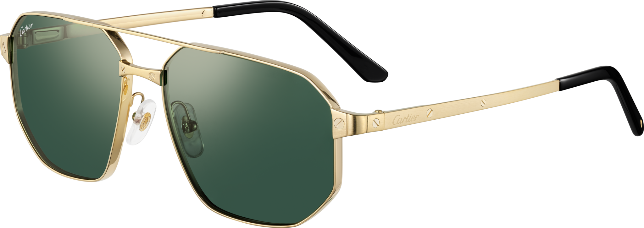 Gafas de sol Santos de CartierMetal acabado dorado liso y cepillado, lentes verdes
