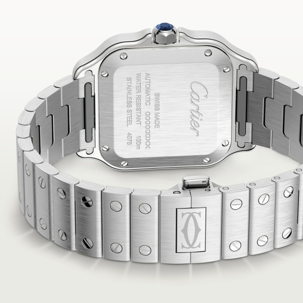 Reloj Santos de Cartier Tamaño mediano, movimiento automático, acero, brazalete de metal y correa de piel intercambiables