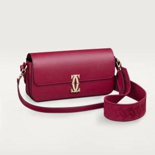 C de Cartier east-west bag Cherry red textured calfskin, embroidery, golden finish