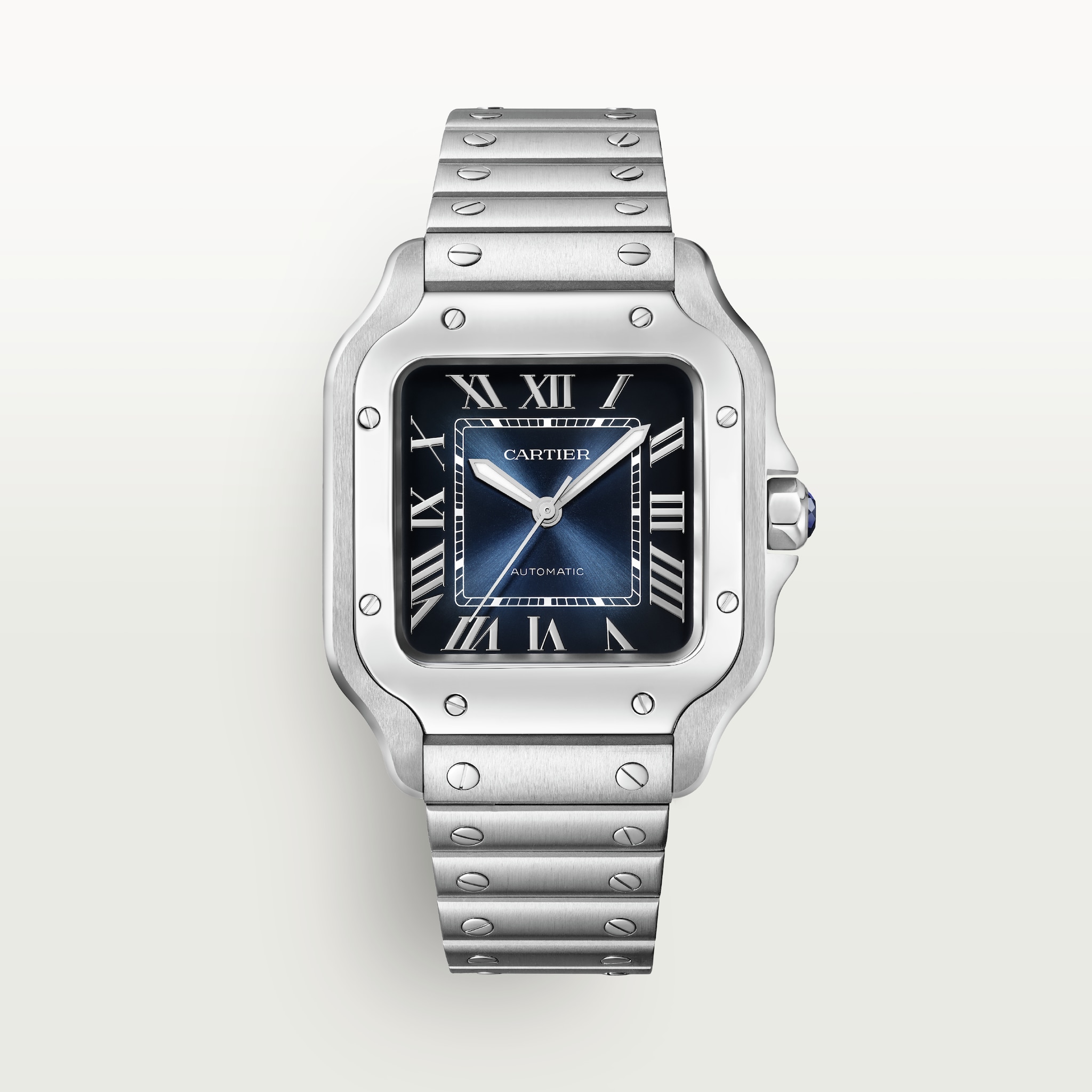 Reloj Santos de CartierTamaño mediano, movimiento automático, acero, brazalete de metal y correa de piel intercambiables