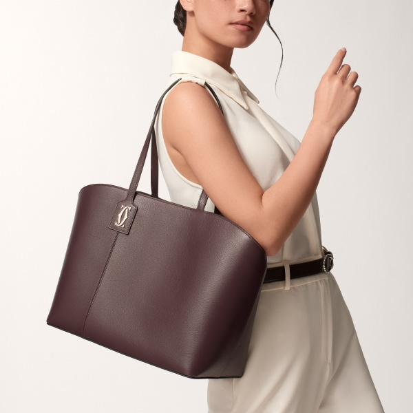 Tote bag, C de Cartier Plum grained calfskin, golden finish