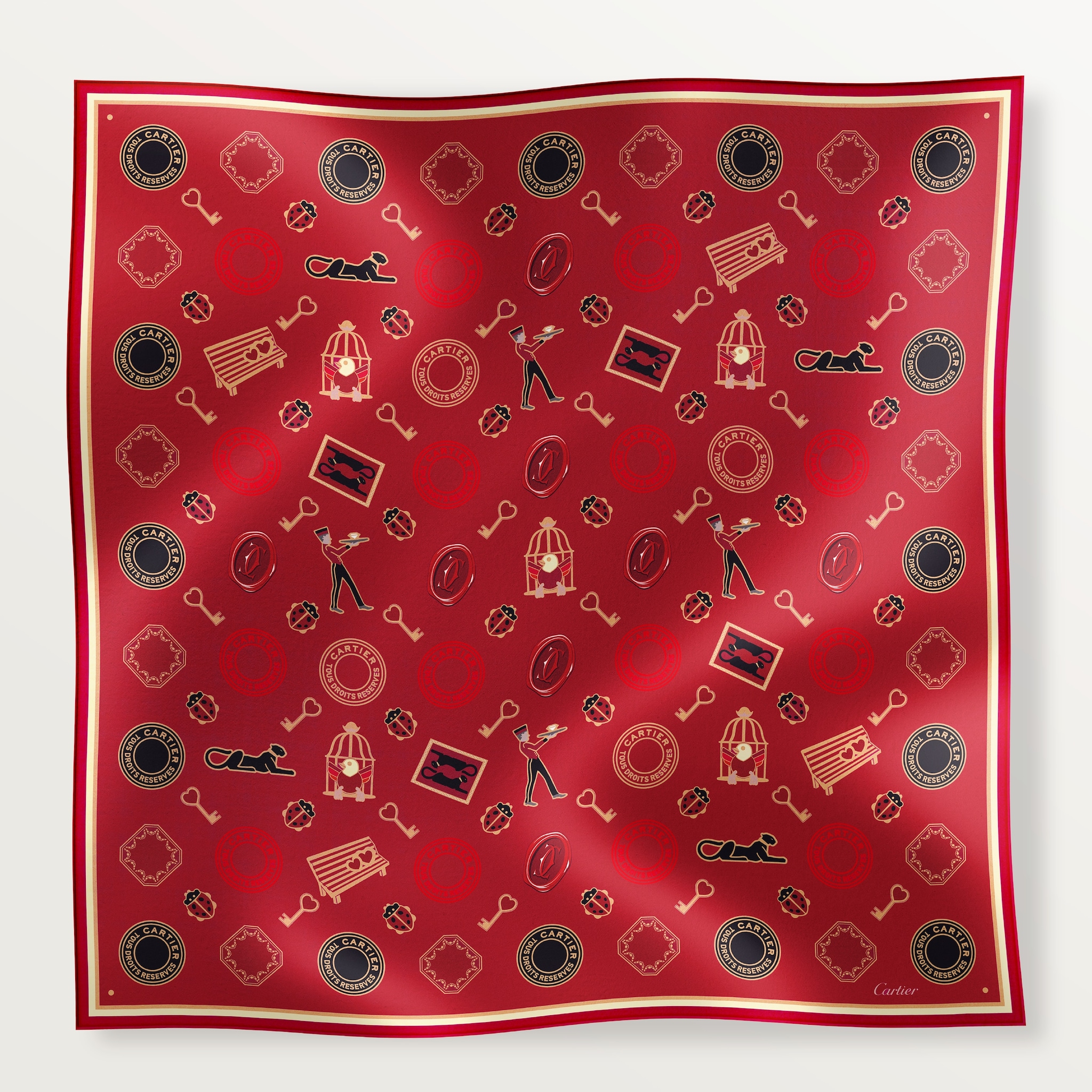 90 scarf, Diabolo de CartierBurgundy silk twill