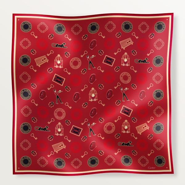 90 scarf, Diabolo de Cartier Burgundy silk twill