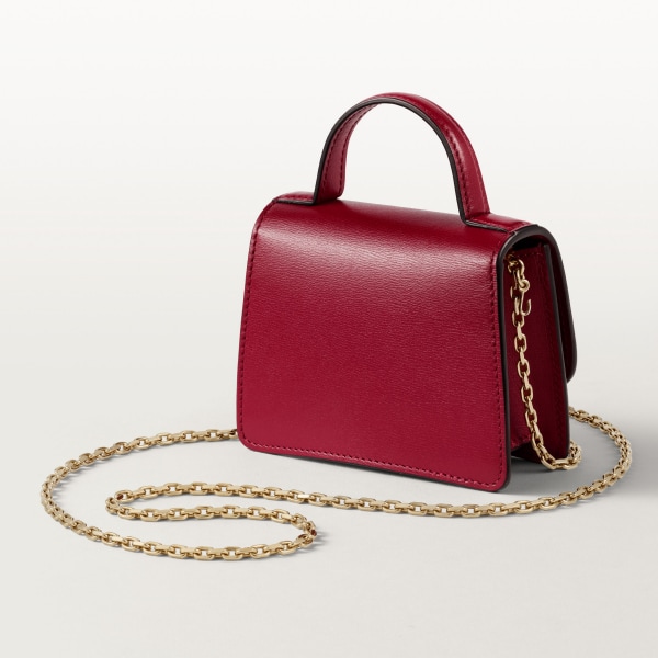 Chain bag micro model, Panthère de Cartier Cherry red calfskin, golden finish