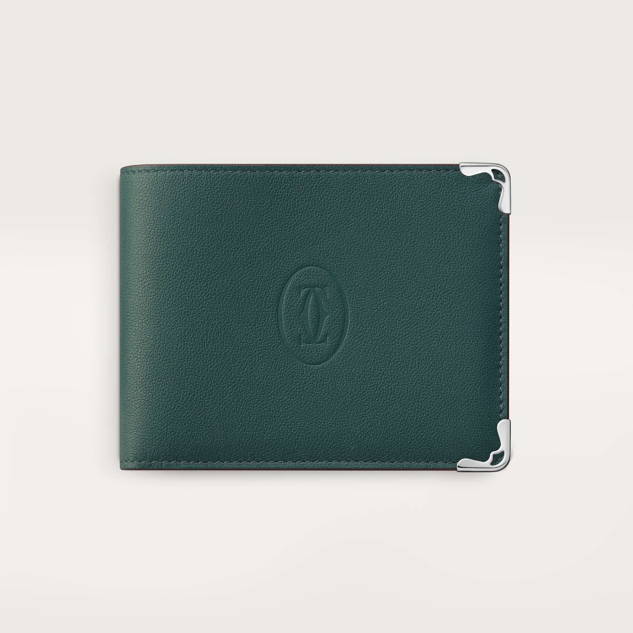 Six-credit card wallet, Must de CartierPine green calfskin, palladium finish