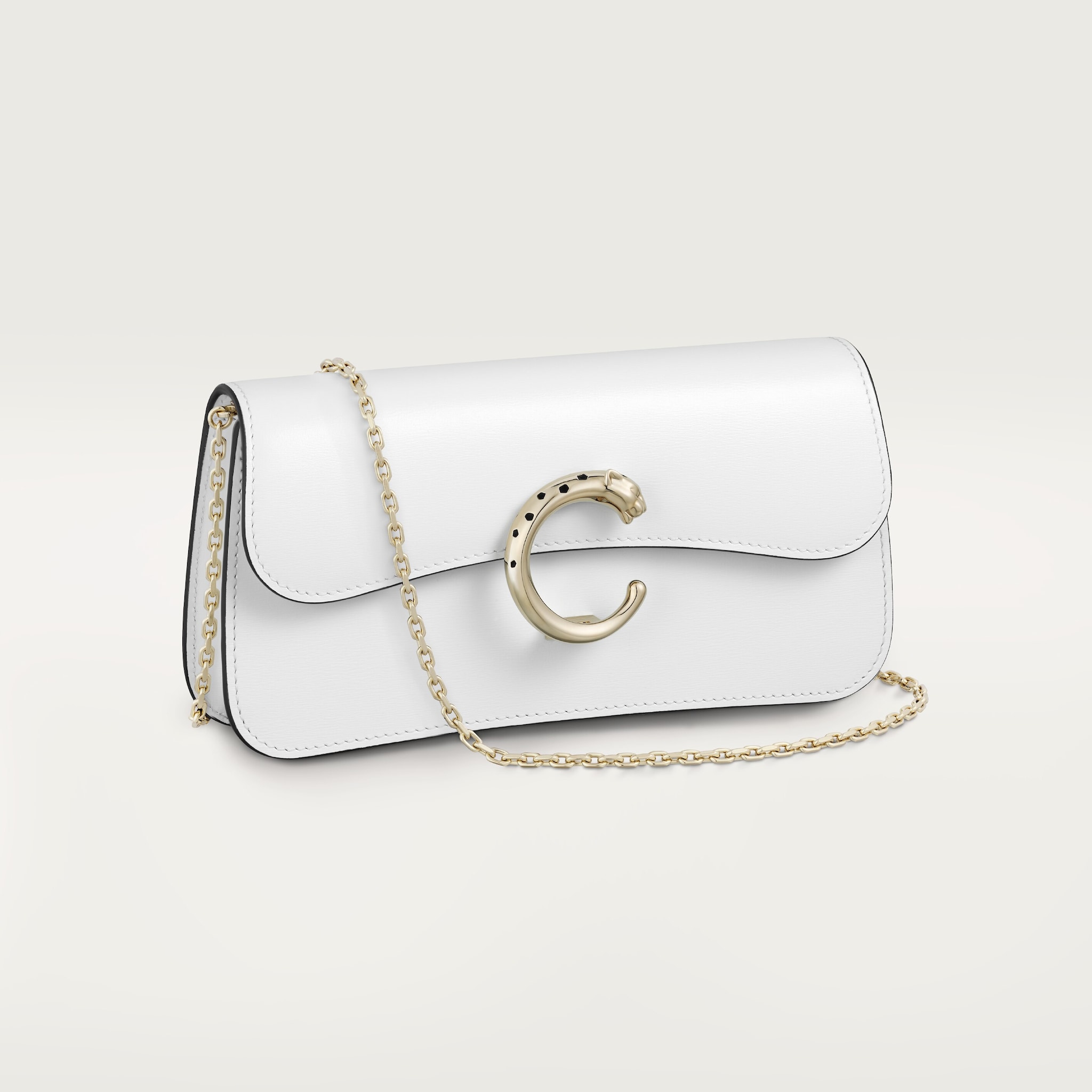 Mini model chain bag, Panthère de CartierOptic white calfskin, golden finish