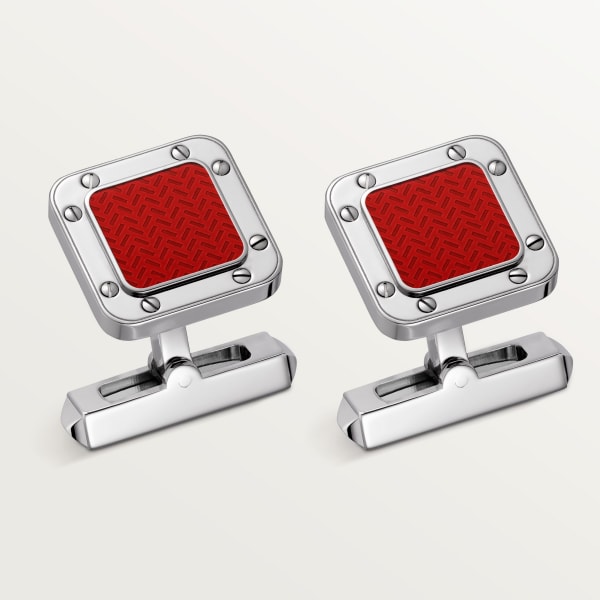 Santos de Cartier cufflinks Sterling silver, palladium finish, burgundy lacquer