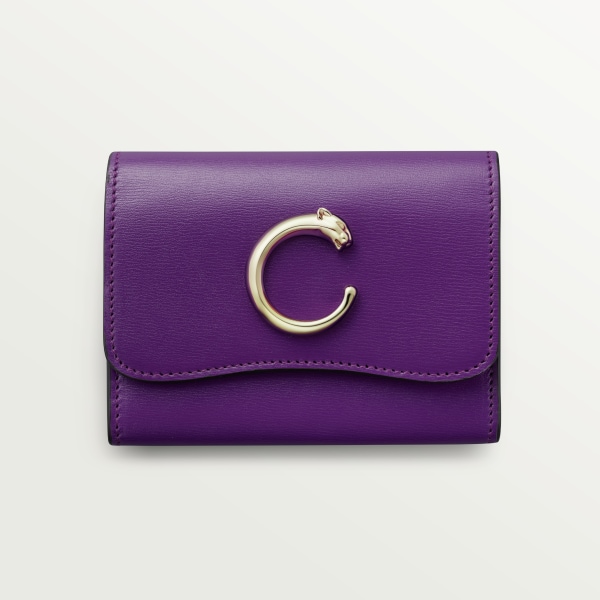 Panthère de Cartier Small Leather Goods, compact wallet Purple calfskin, golden finish