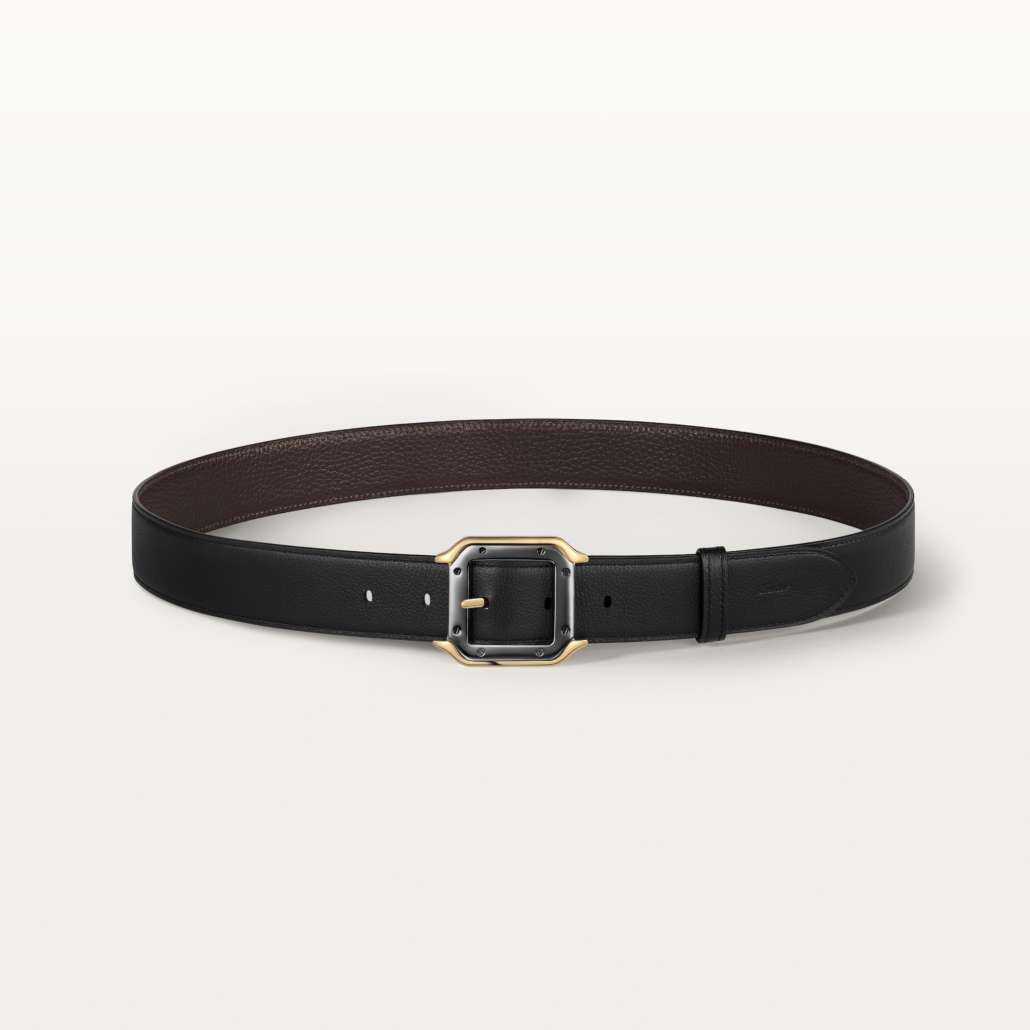 Belt, Santos de CartierBlack and brown grained cowhide, golden-finish and palladium-finish buckle