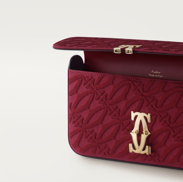 Mini chain bag, C de Cartier Embroidery and cherry red calfskin, golden finish