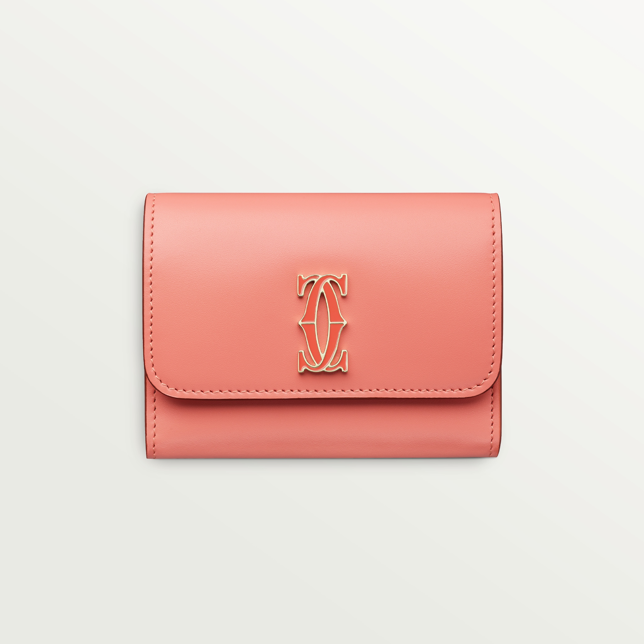 C de Cartier Small Leather Goods, WalletTwo-tone coral/light coral calfskin, golden finish and coral/light coral enamel