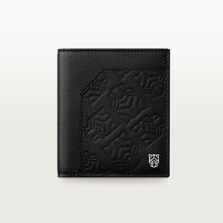 Six-credit card compact wallet, Panthère de Cartier Black embossed calfskin, palladium finish