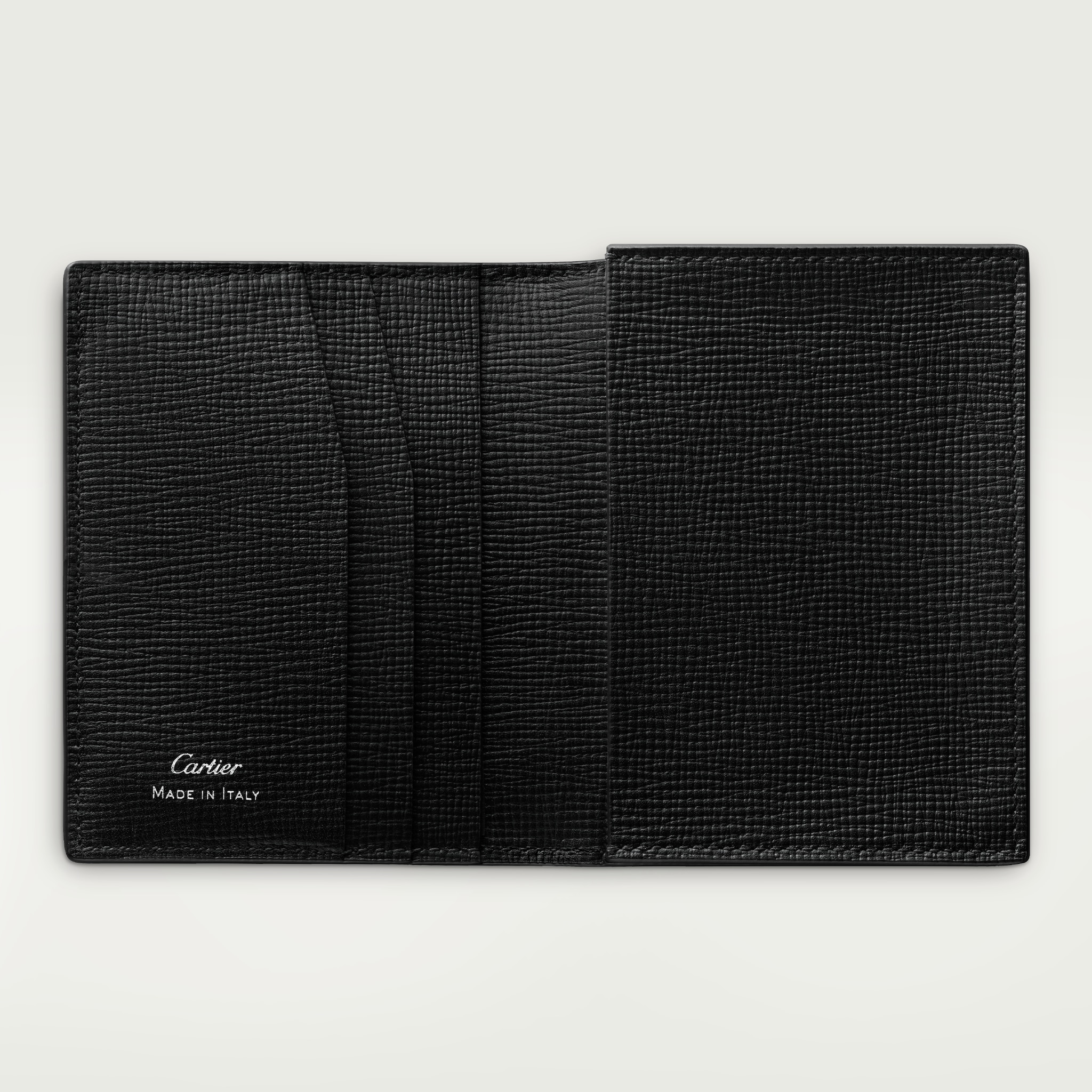 Four-credit card holder, Cartier LosangeGrained black calfskin, black enamel and palladium finish