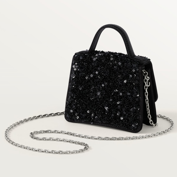 Micro model chain bag, Panthère de Cartier Black sequins on a recycled ECONYL® nylon base, palladium finish