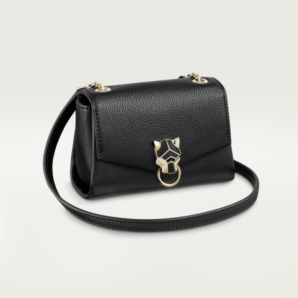 Bolso de cadena tamaño micro, Panthère de Cartier Piel de becerro negra, acabado dorado