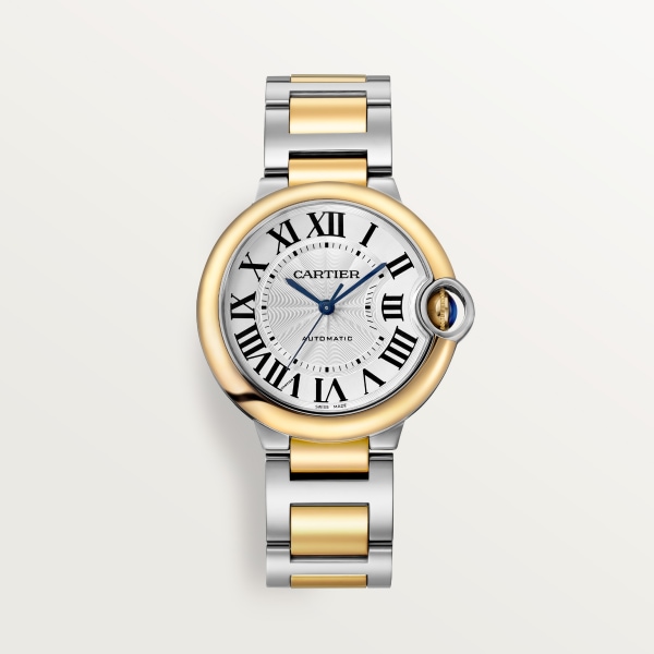 Ballon Bleu de Cartier watch 36 mm, automatic mechanical movement, yellow gold, steel