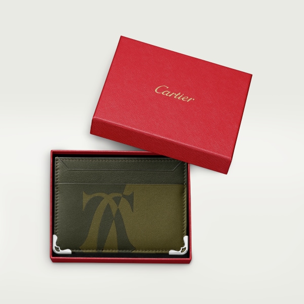 Tarjetero doble Must de Cartier Piel de becerro lisa Logo XL caqui, acabado paladio