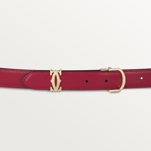 C de Cartier Belt Cherry red and black calfskin, golden-finish buckle