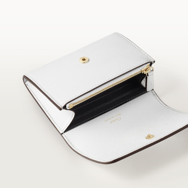 Mini wallet, C de Cartier Optic white textured calfskin, golden finish