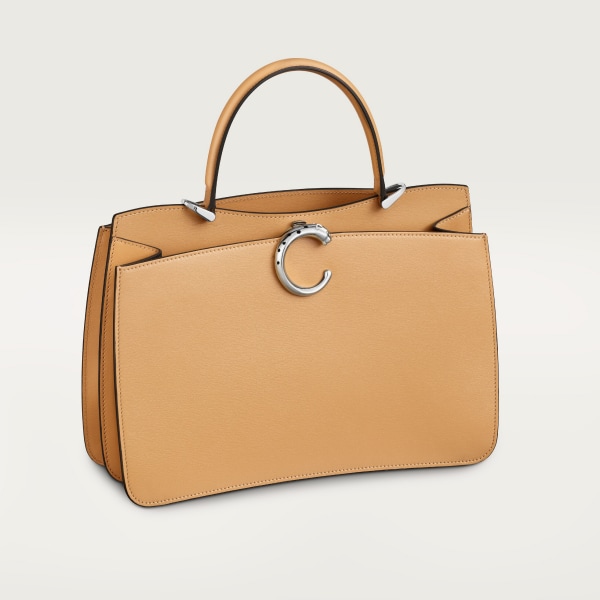 Bolso con asa tamaño mini, Panthère de Cartier Piel de becerro beige camel, acabado paladio