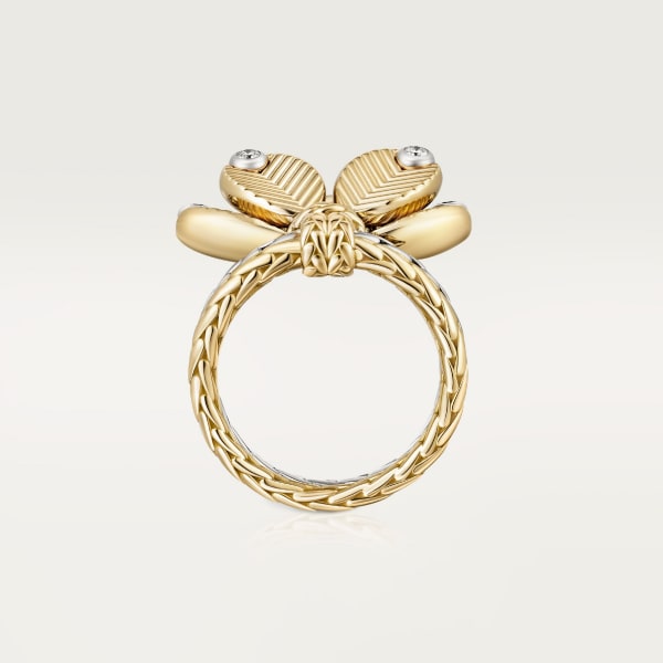 Grain de Café ring Yellow gold, white gold, diamonds