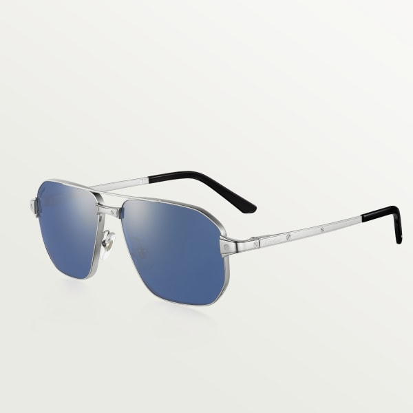 Gafas de sol Santos de Cartier Metal acabado platino liso, lentes azules