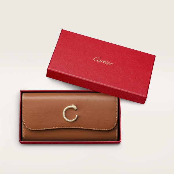 Cartera internacional con tapa, Panthère de Cartier Piel de becerro caramelo, acabado dorado