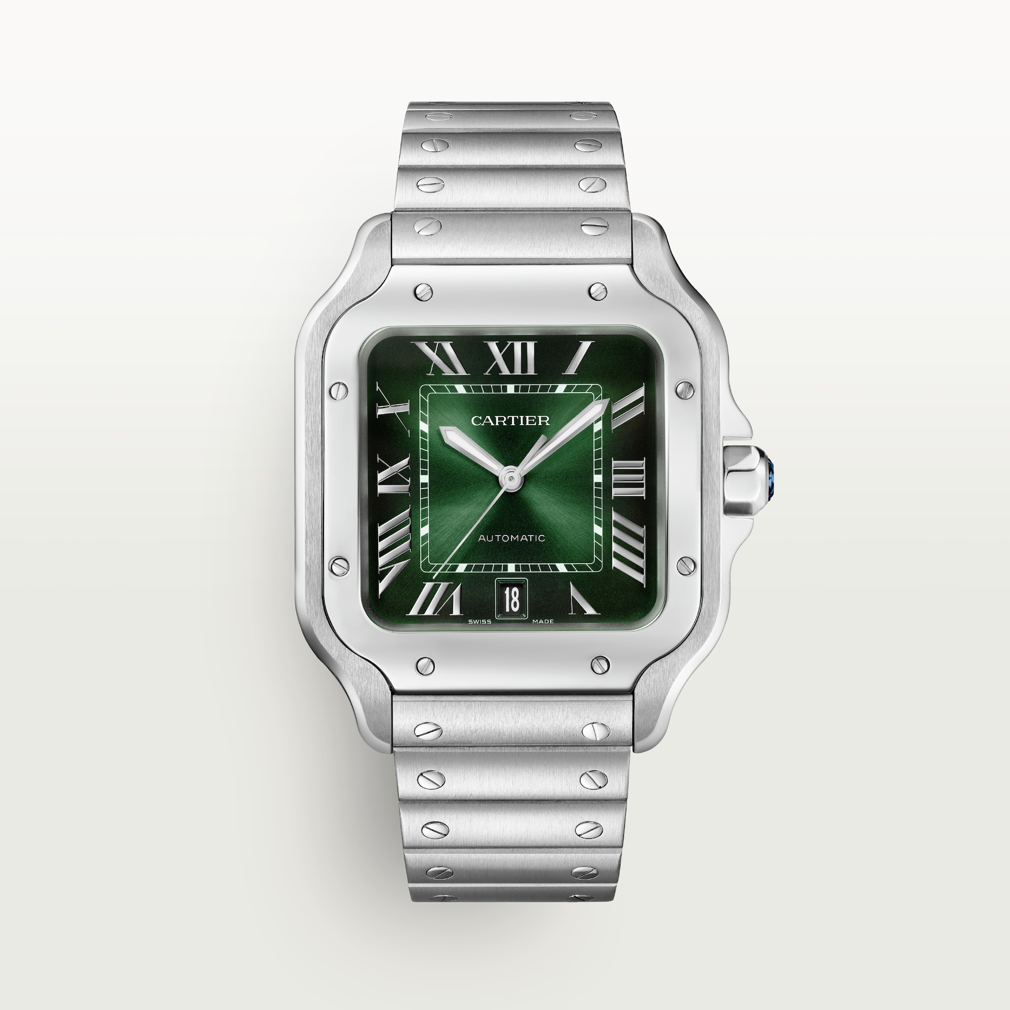Santos de Cartier watchLarge model, automatic movement, steel, interchangeable metal and leather bracelets