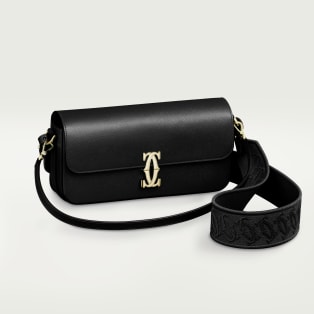 Bolso C de Cartier east-west Piel de becerro texturizada negra, bordado, acabado dorado