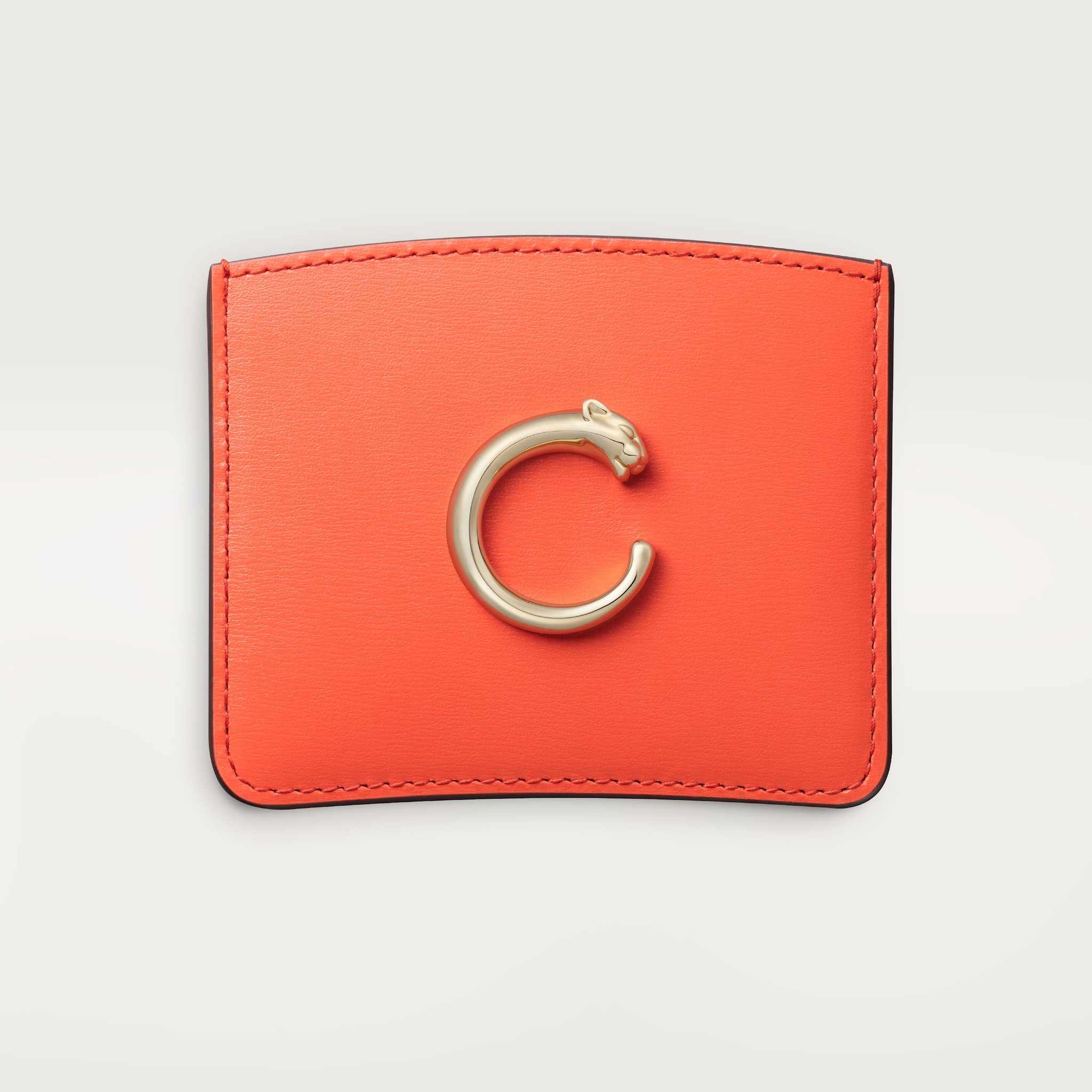 Simple card holder, Panthère de CartierTangerine calfskin, golden finish