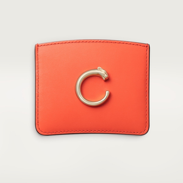 Simple card holder, Panthère de Cartier Tangerine calfskin, golden finish