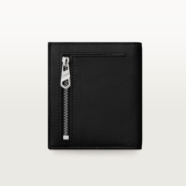 Six-credit card compact wallet, Panthère de Cartier Black embossed calfskin, palladium finish