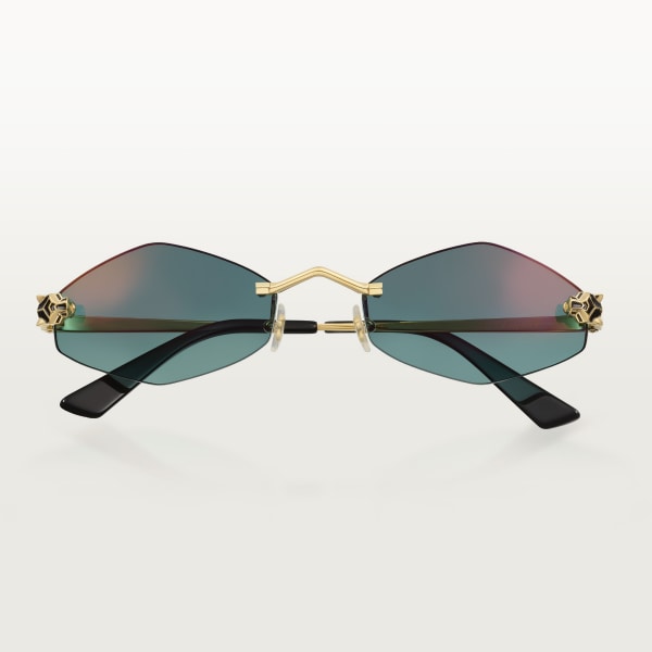 Gafas de sol Panthère de Cartier Metal acabado dorado liso, lentes degradadas verdes