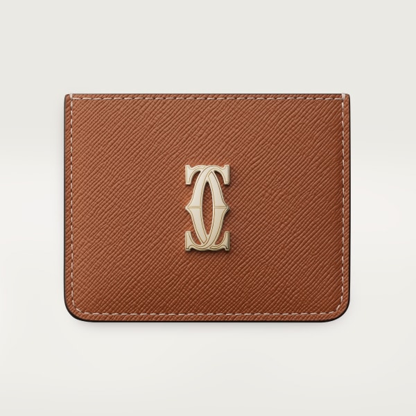 Simple card holder, C de Cartier Caramel textured calfskin, golden finish