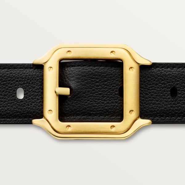 Belt, Santos de Cartier Black and brown grained cowhide, golden-finish buckle