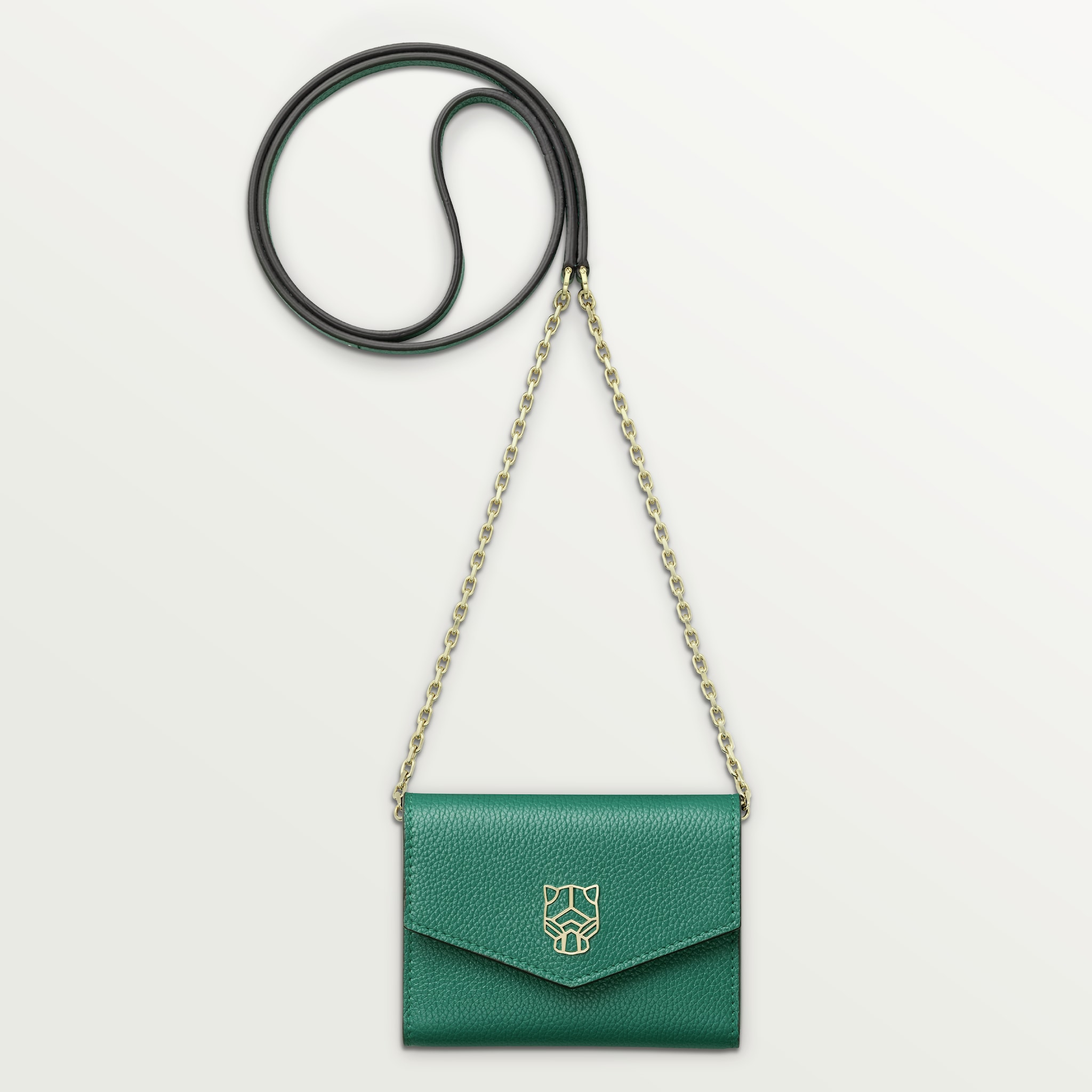Mini chain wallet, Panthère de CartierBright green calfskin, golden finish