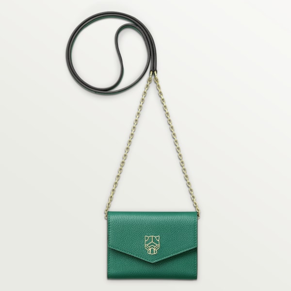 Mini chain wallet, Panthère de Cartier Bright green calfskin, golden finish